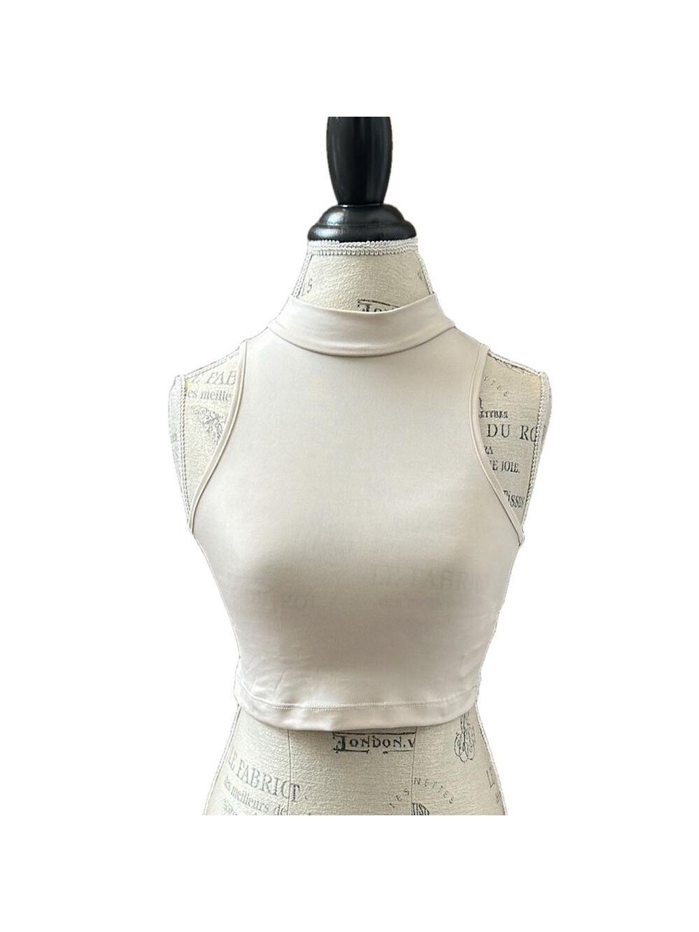 PrettyLittleThing Mock Neck Cropped Cream Sleevelss Top Size Small